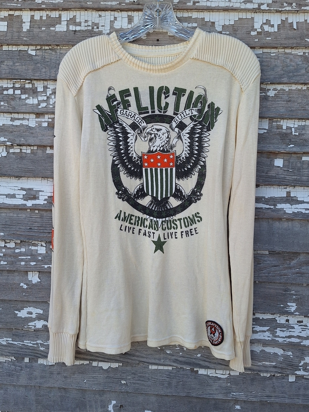 Affliction Men’s Cream Graphic Thermal Sweater - Eagle Crest Size Medium